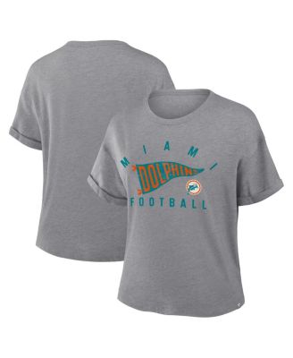 Fanatics - Women's Heather Gray Miami Dolphins Pennant Wave Tribute Tri-Blend Boxy T-Shirt