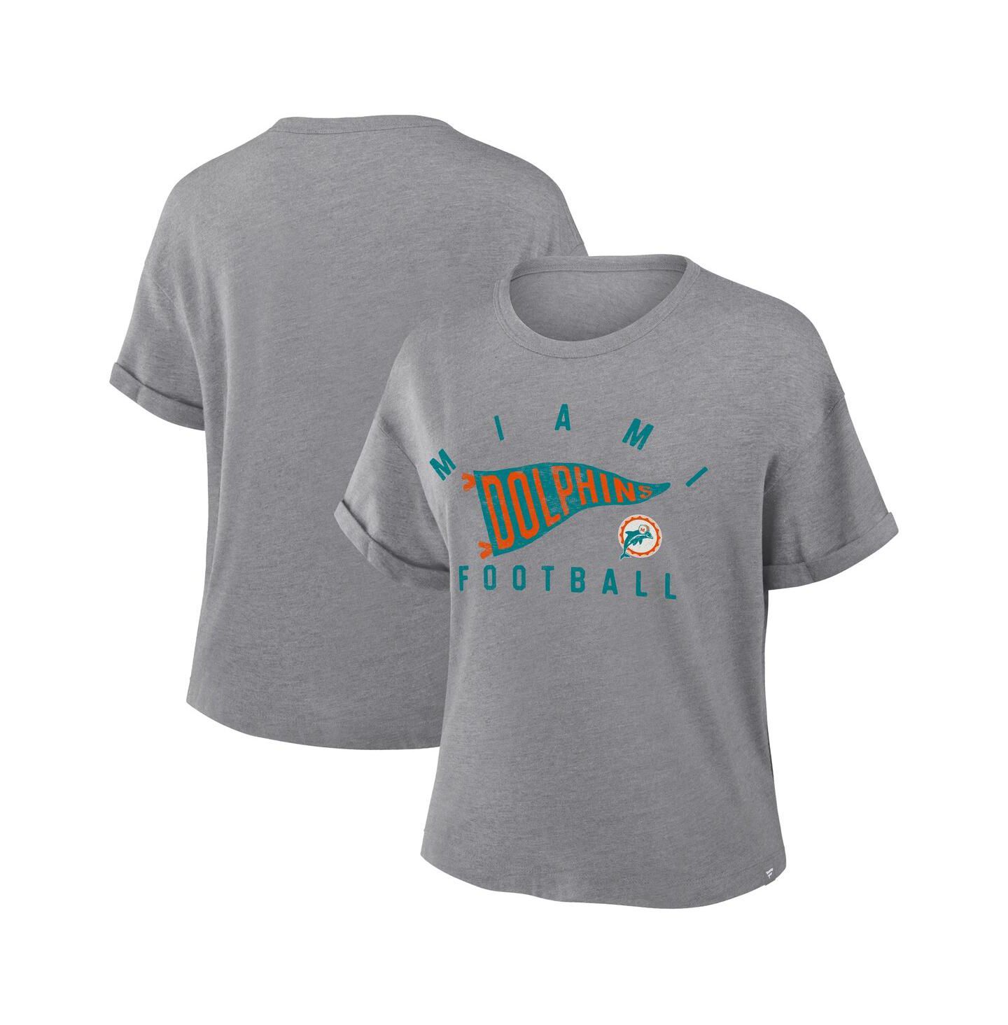 Женская футболка Fanatics Heather Gray Miami Dolphins Pennant Wave Tribute Tri-Blend Boxy — фото 1