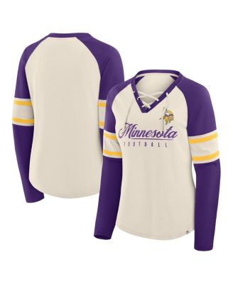 Fanatics - Women's Cream/Purple Minnesota Vikings Hometown Gridiron Hero Raglan Lace-Up V-Neck Long Sleeve T-Shirt