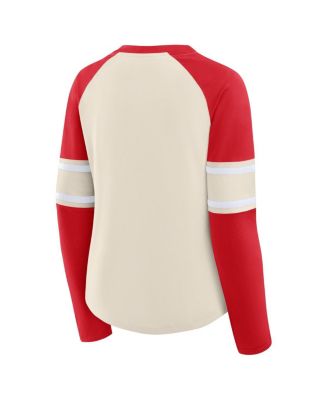 Women's Cream/Scarlet San Francisco 49ers Hometown Gridiron Hero Raglan Lace-Up V-Neck Long Sleeve T-Shirt