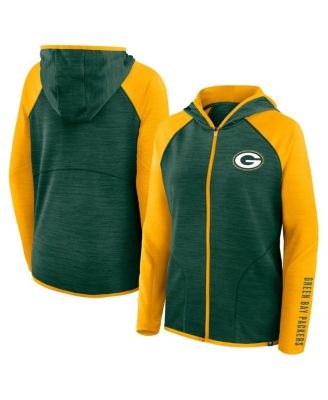 Fanatics - Women's Green/Gold Green Bay Packers Redzone End Around Pass Raglan Full-Zip Hoodie