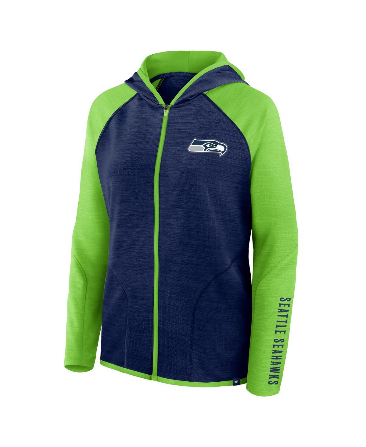 Fanatics Women's College Navy/neon Green Seattle Seahawks Redzone End Around Pass Raglan Full-zip Hoodie In Green