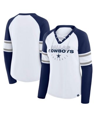 Fanatics - Women's White/Navy Dallas Cowboys Redzone Blitz Package Raglan Lace-Up V-Neck Long Sleeve T-Shirt