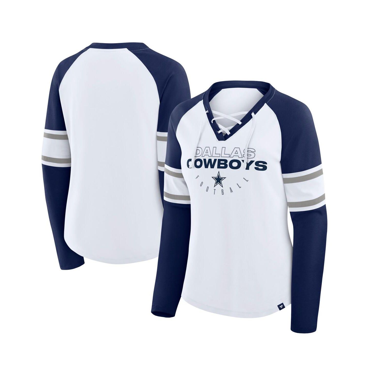 Женская футболка Fanatics White/Navy Dallas Cowboys Redzone Blitz Package Raglan Lace-Up V-Neck Long Sleeve — фото 1
