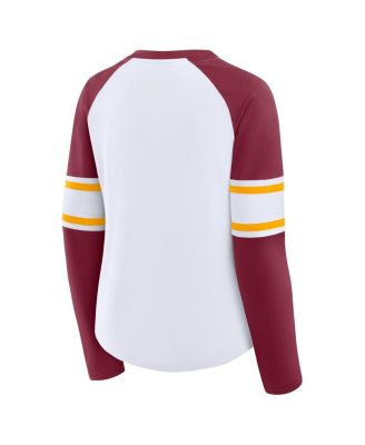 Women's White/Burgundy Washington Commanders Redzone Blitz Package Raglan Lace-Up V-Neck Long Sleeve T-Shirt