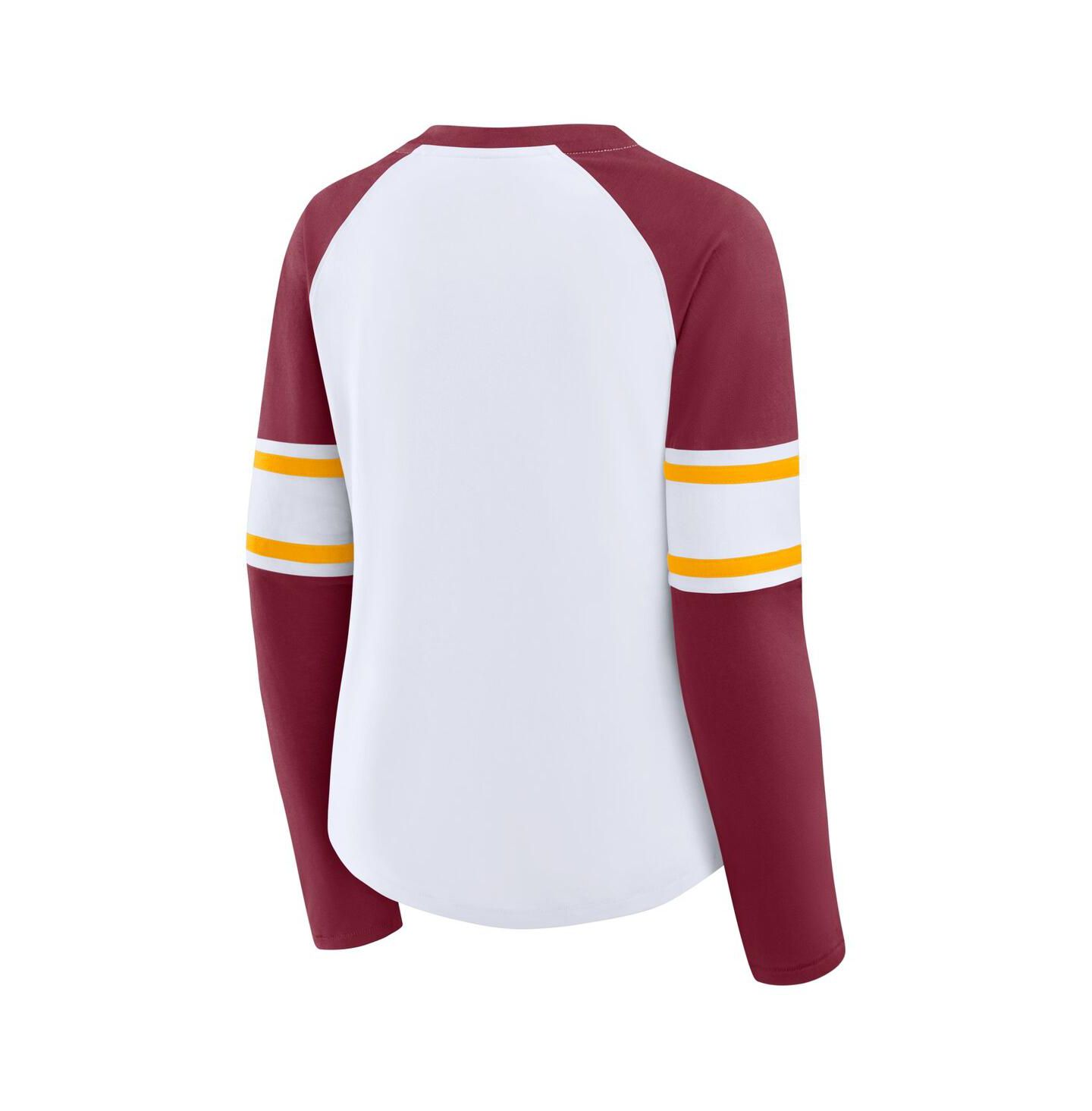 Женская футболка Fanatics White/Burgundy Washington Commanders Redzone Blitz Package Raglan Lace-Up V-Neck Long Sleeve — фото 2