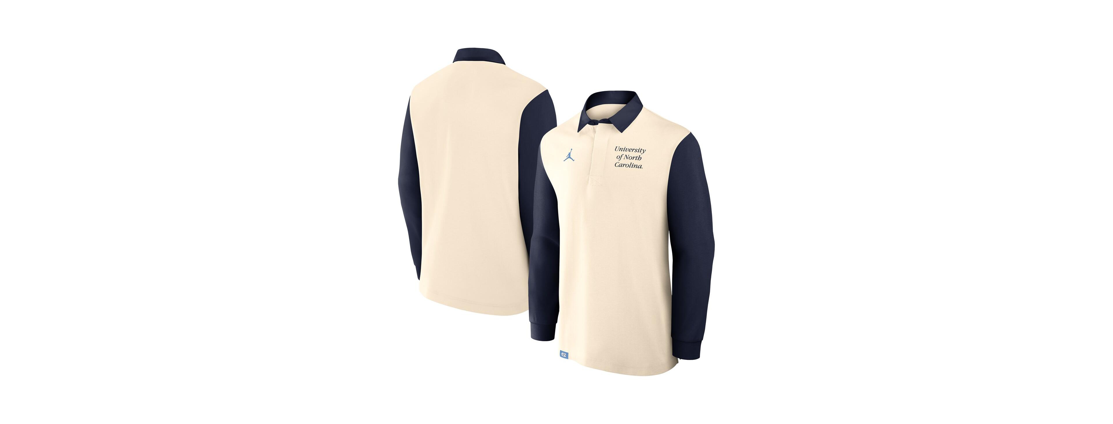 Jordan Men's Cream/Navy North Carolina Tar Heels Rugby Long Sleeve Shirt