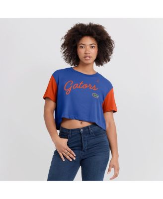 Women's Royal/Orange Florida Gators Color-Block Script Dri-FIT Cropped T-Shirt