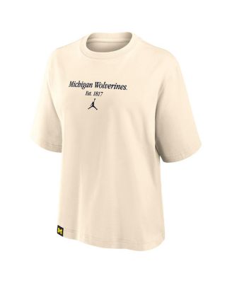 Women's Cream Michigan Wolverines Established Tag Boxy T-Shirt
