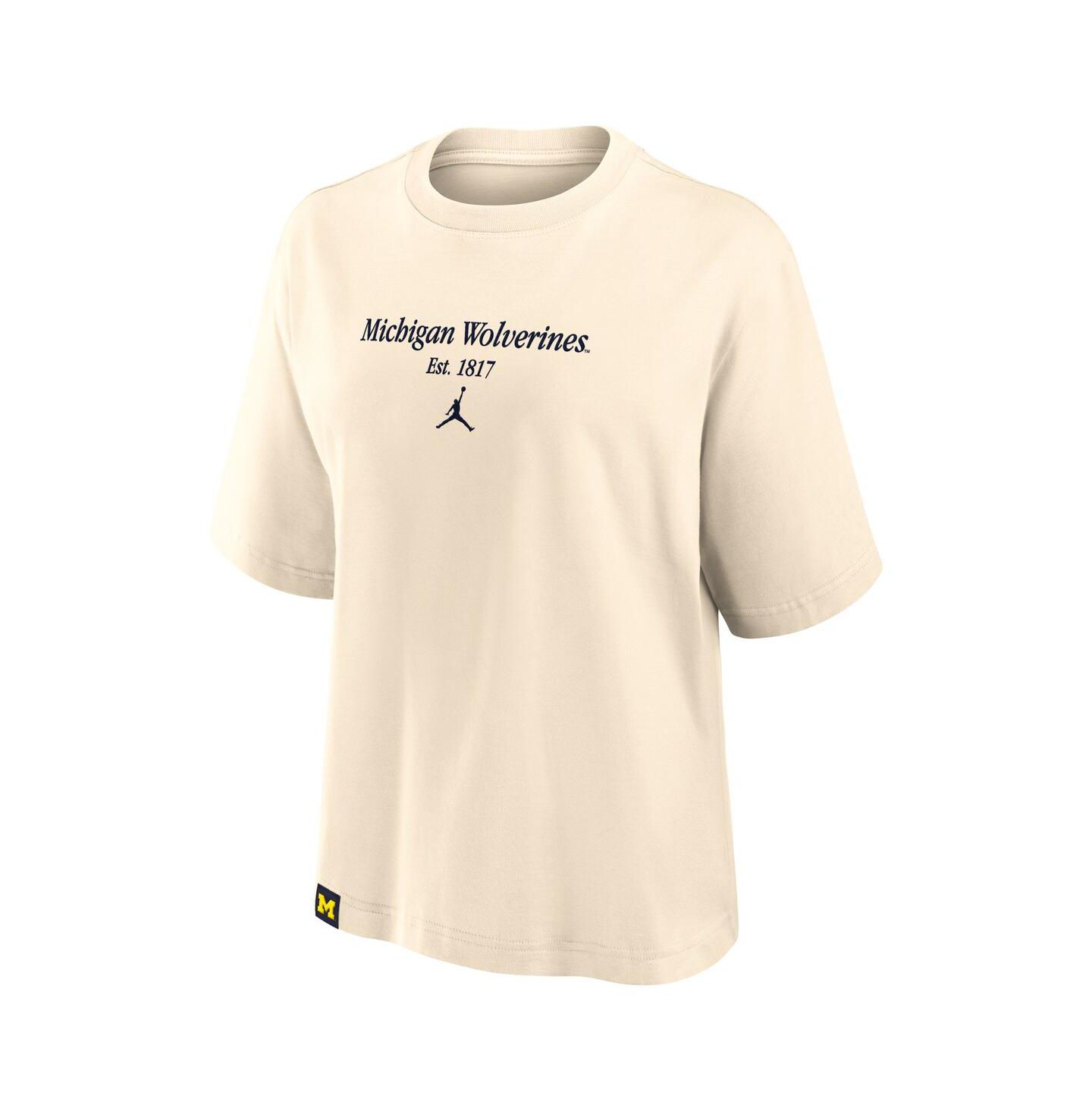 Женская футболка Jordan Cream Michigan Wolverines Established Tag Boxy — фото 3