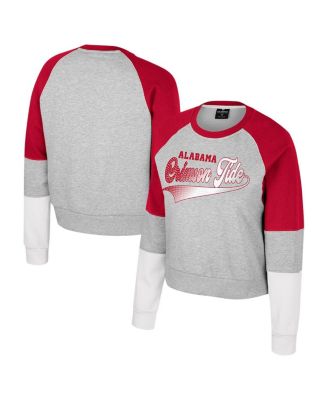 Colosseum - Women's Heather Gray Alabama Crimson Tide Katinka Rhinestone Scoop Neck Pullover Sweatshirt