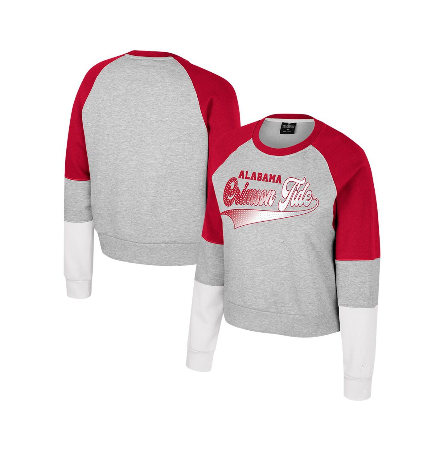 Женская толстовка Colosseum Heather Gray Alabama Crimson Tide Katinka Rhinestone Scoop Neck Pullover — фото 1