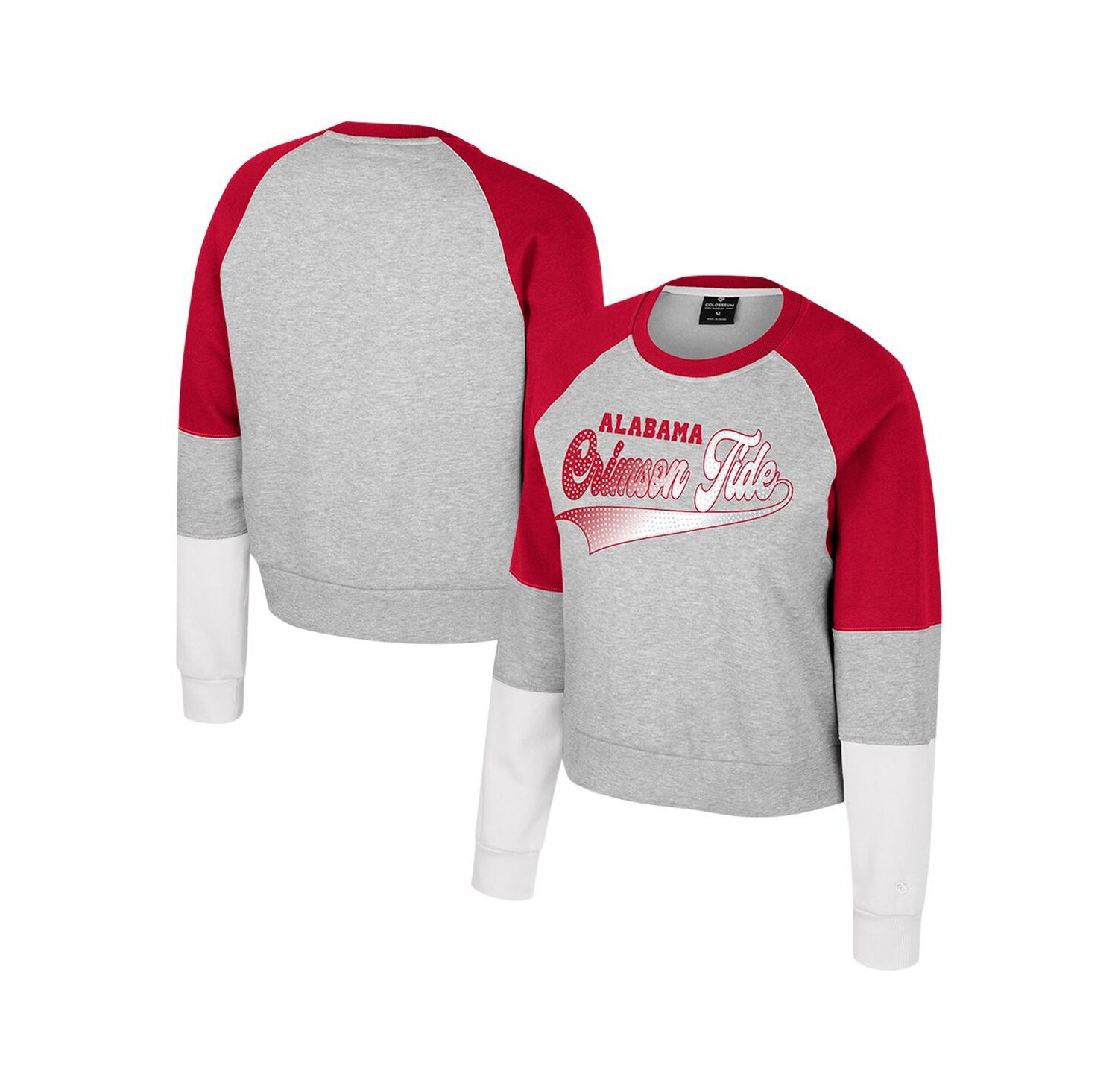 Women's Heather Gray Alabama Crimson Tide Katinka Rhinestone Scoop Neck Pullover Sweatshirt