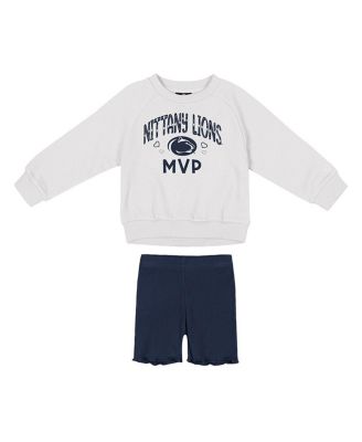 Colosseum - Girls 2-Piece Toddler White/Navy Penn State Nittany Lions Beta Fleece Sweatshirt and Shorts Set