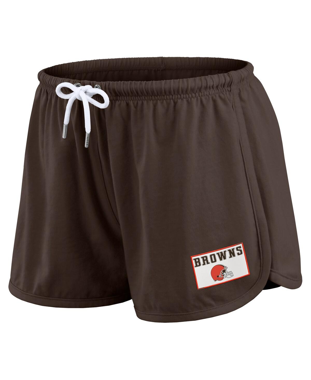 Wear By Erin Andrews Women's Brown Cleveland Browns Heavy Rugby Jersey Long Sleeve T-shirt And Shorts Lounge Set In Brown
