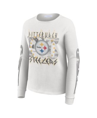 Women's White Pittsburgh Steelers Graphic Waffle Long-Sleeve T-Shirt