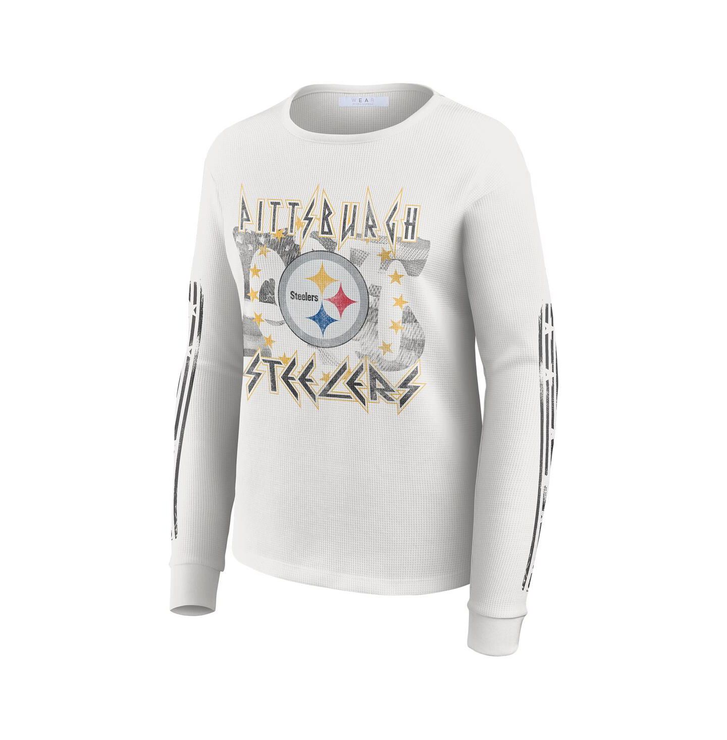 Женская футболка WEAR by Erin Andrews White Pittsburgh Steelers Graphic Waffle Long-Sleeve — фото 3