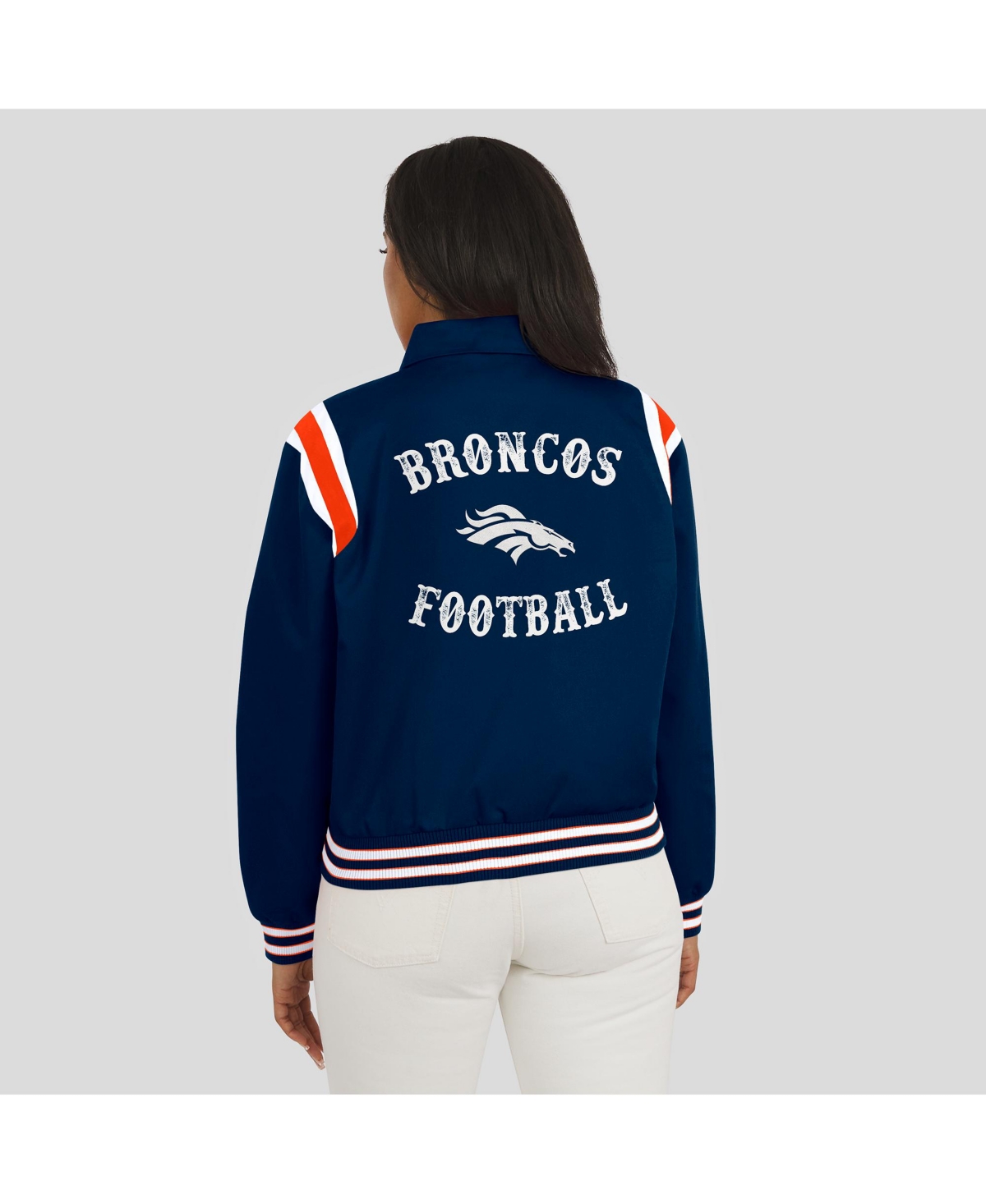 Wear by Erin Andrews Women's Navy Denver Broncos Varsity Lightweight Full-Snap Jacket