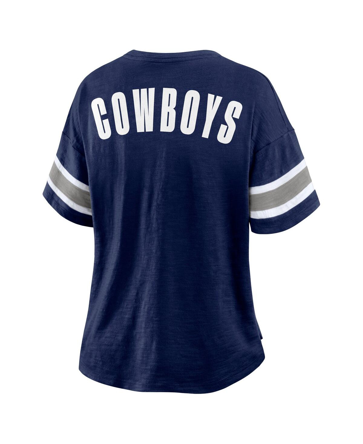 Fanatics Women's Navy Dallas Cowboys Redzone Bling Stripe Sleeve Notch Neck T-Shirt
