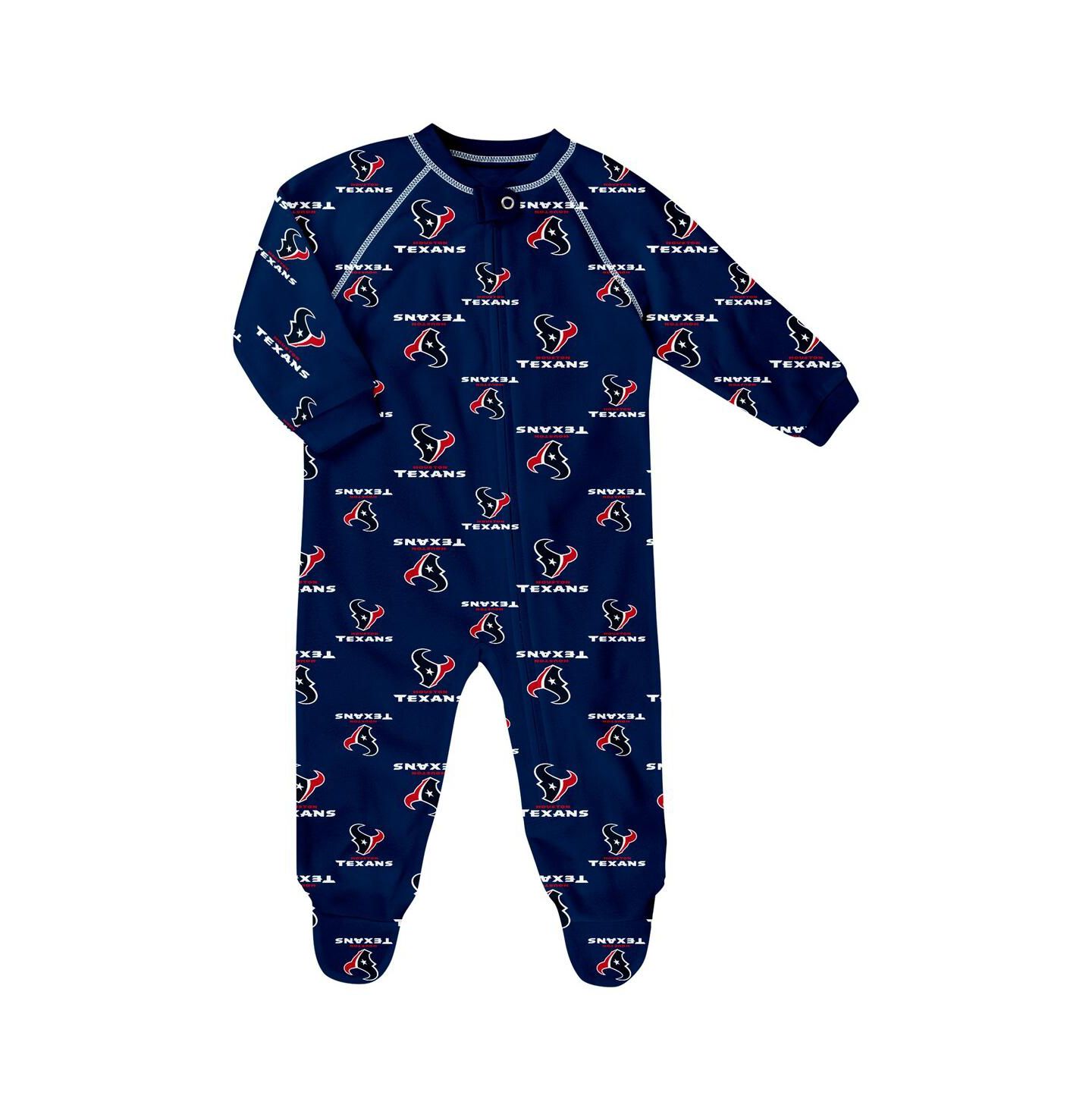 Outerstuff Baby Boys and Girls Navy Houston Texans Allover Print Raglan Full-Zip Sleeper — фото 1