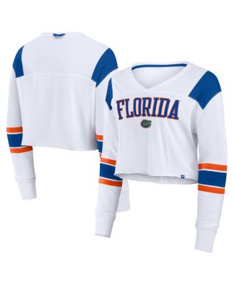 Fanatics - Women's White Florida Gators Training Camp Cropped Long Sleeve V-Neck Fashion Top
