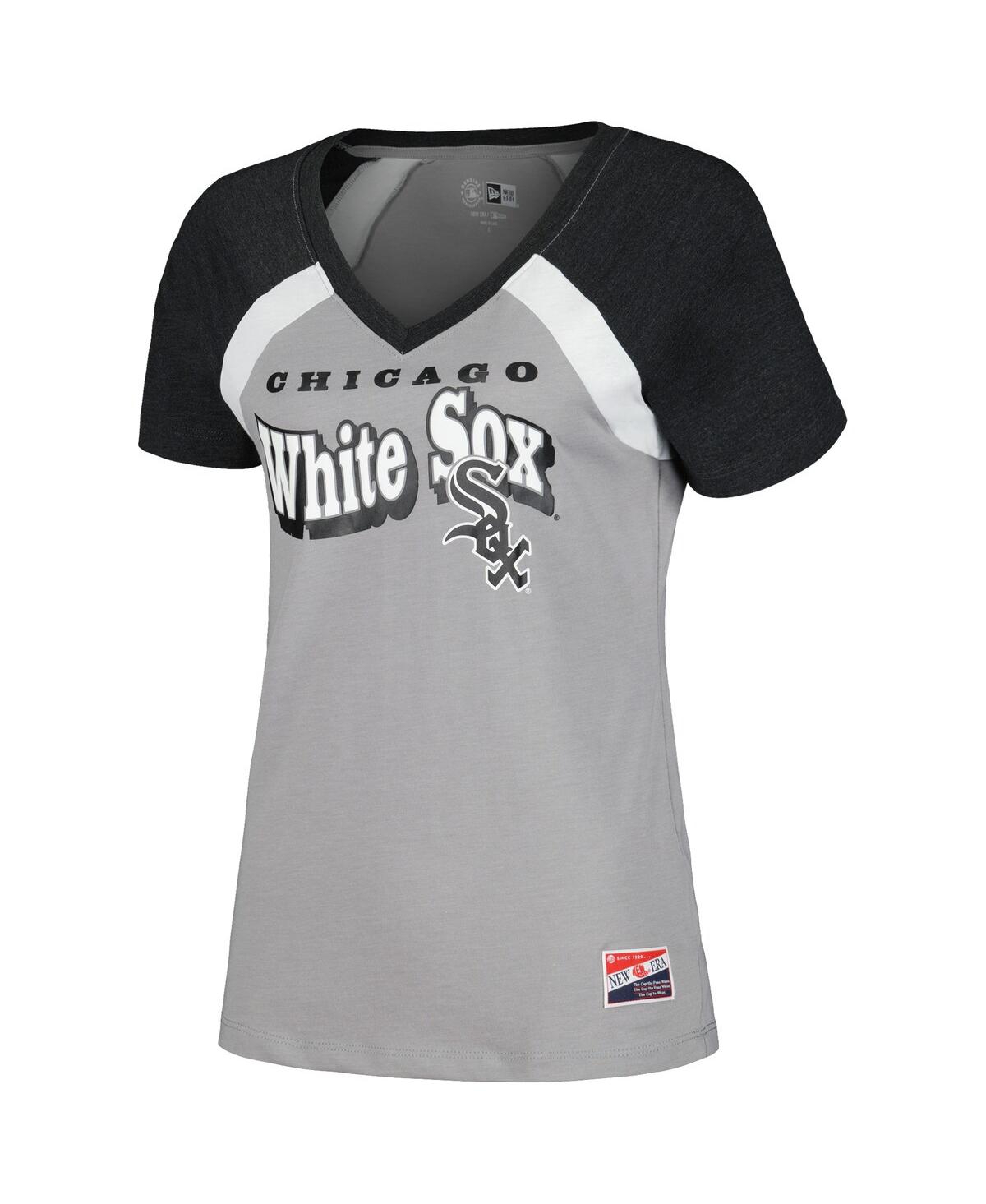 New Era Women's Gray Chicago White Sox Heathered Raglan V-Neck T-Shirt