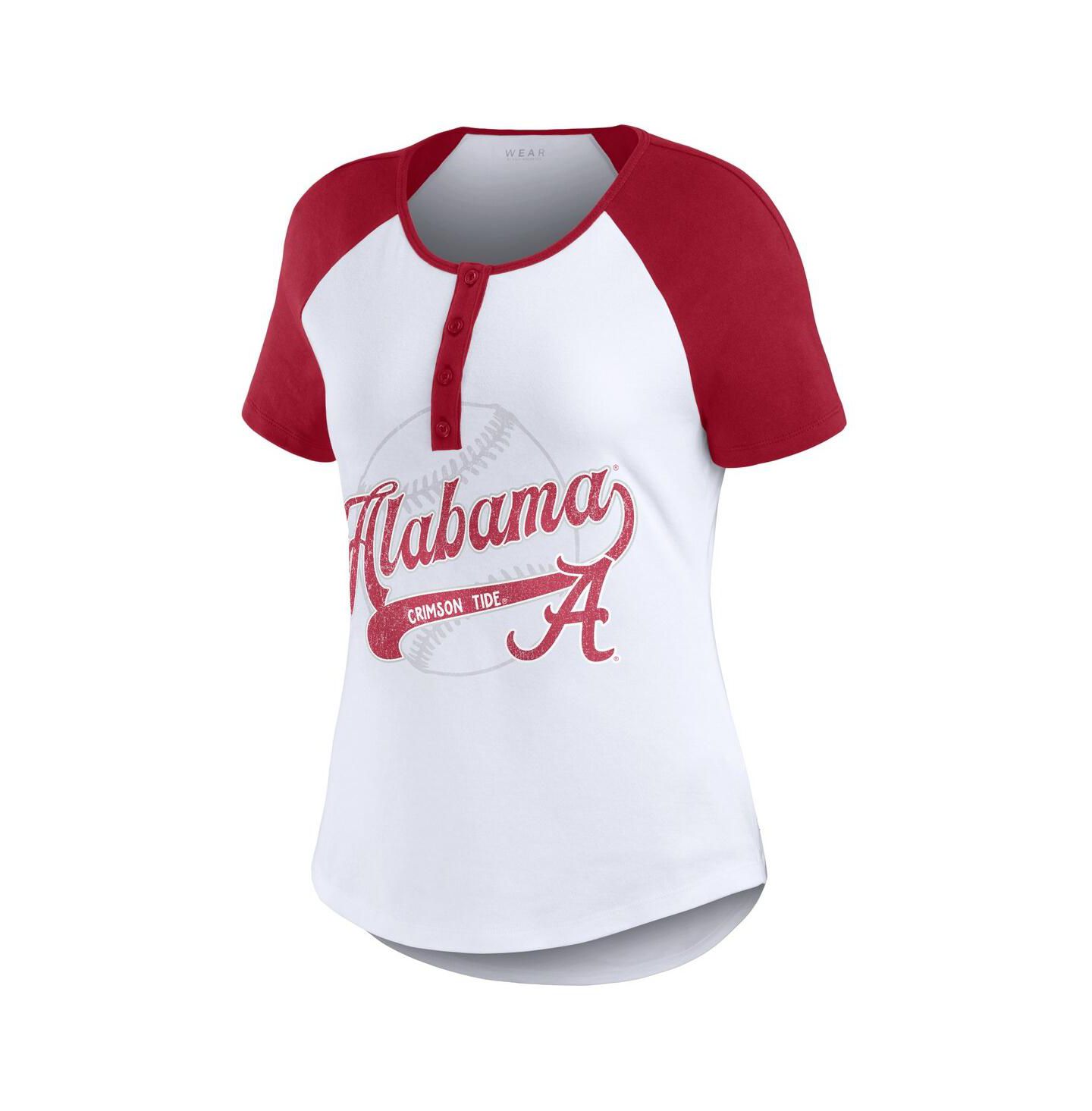 Женская футболка WEAR by Erin Andrews White Alabama Crimson Tide Baseball Logo Raglan Henley — фото 3