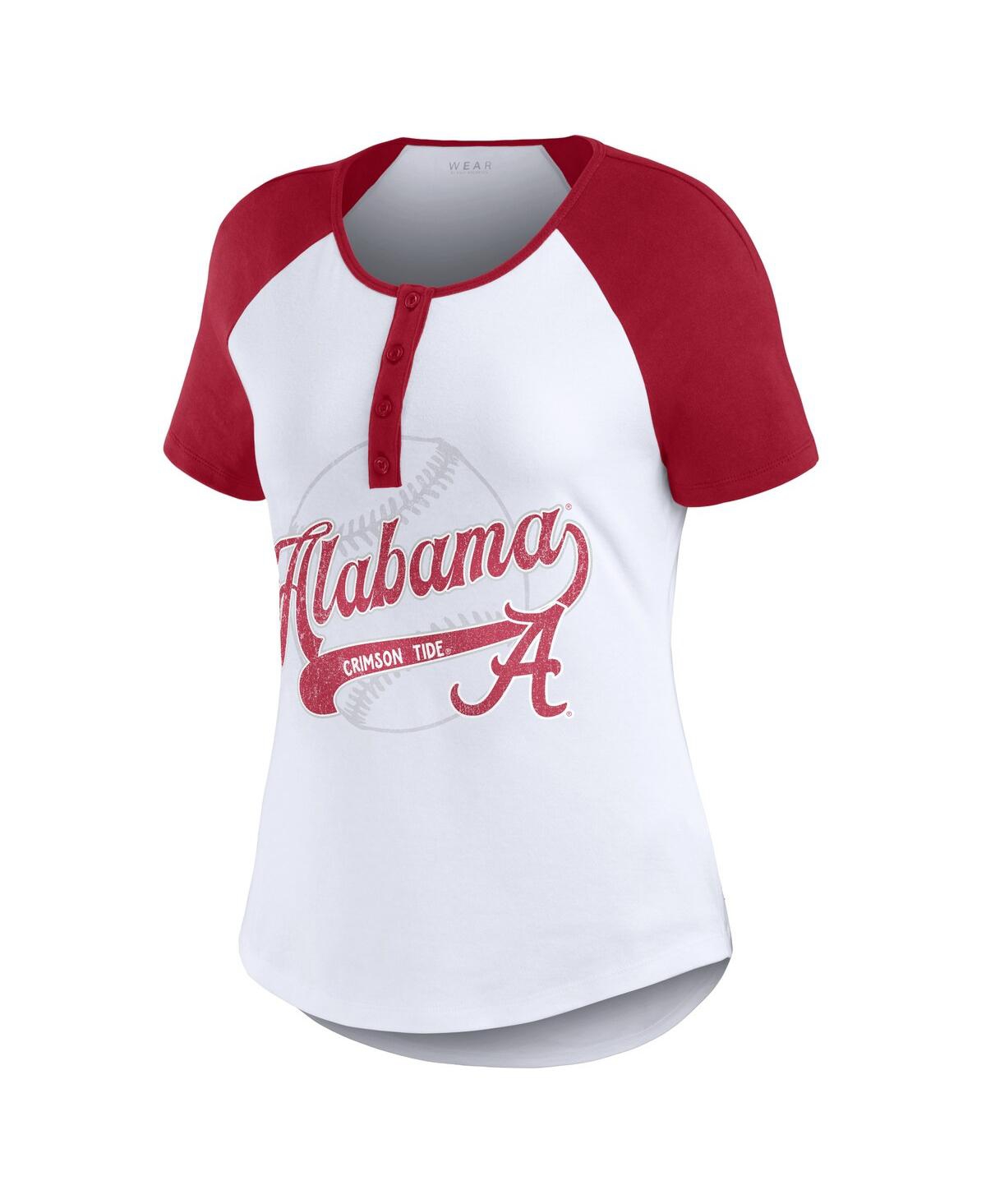 Wear By Erin Andrews Women's White Alabama Crimson Tide Baseball Logo Raglan Henley T-shirt In White