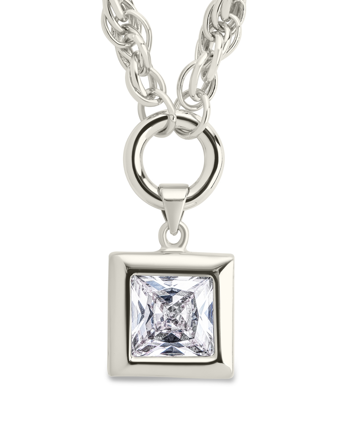Sterling Forever Bess Cubic Zirconia Statement Chain Necklace In Silver