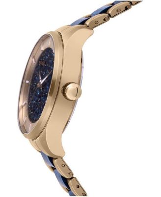 Women's Angel Quartz 3 Hand Blue Dial Stainless Steel Bracelet Watch