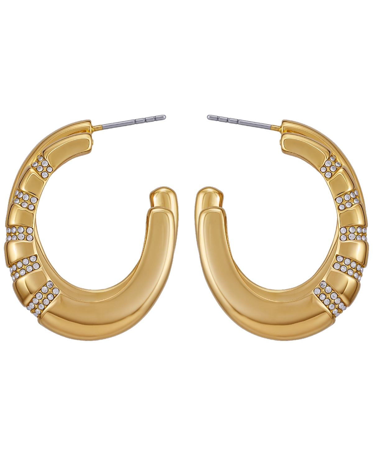 Guess Glass Stone Gold-tone Pave Huggie Hoop Earrings
