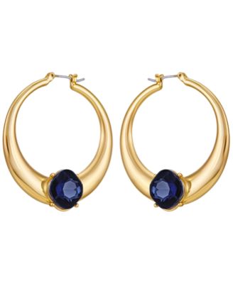 Glass Stone Gold-Tone Hoop Earrings