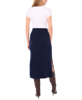 Women's Side Slit Pencil Midi Sweater Skirt