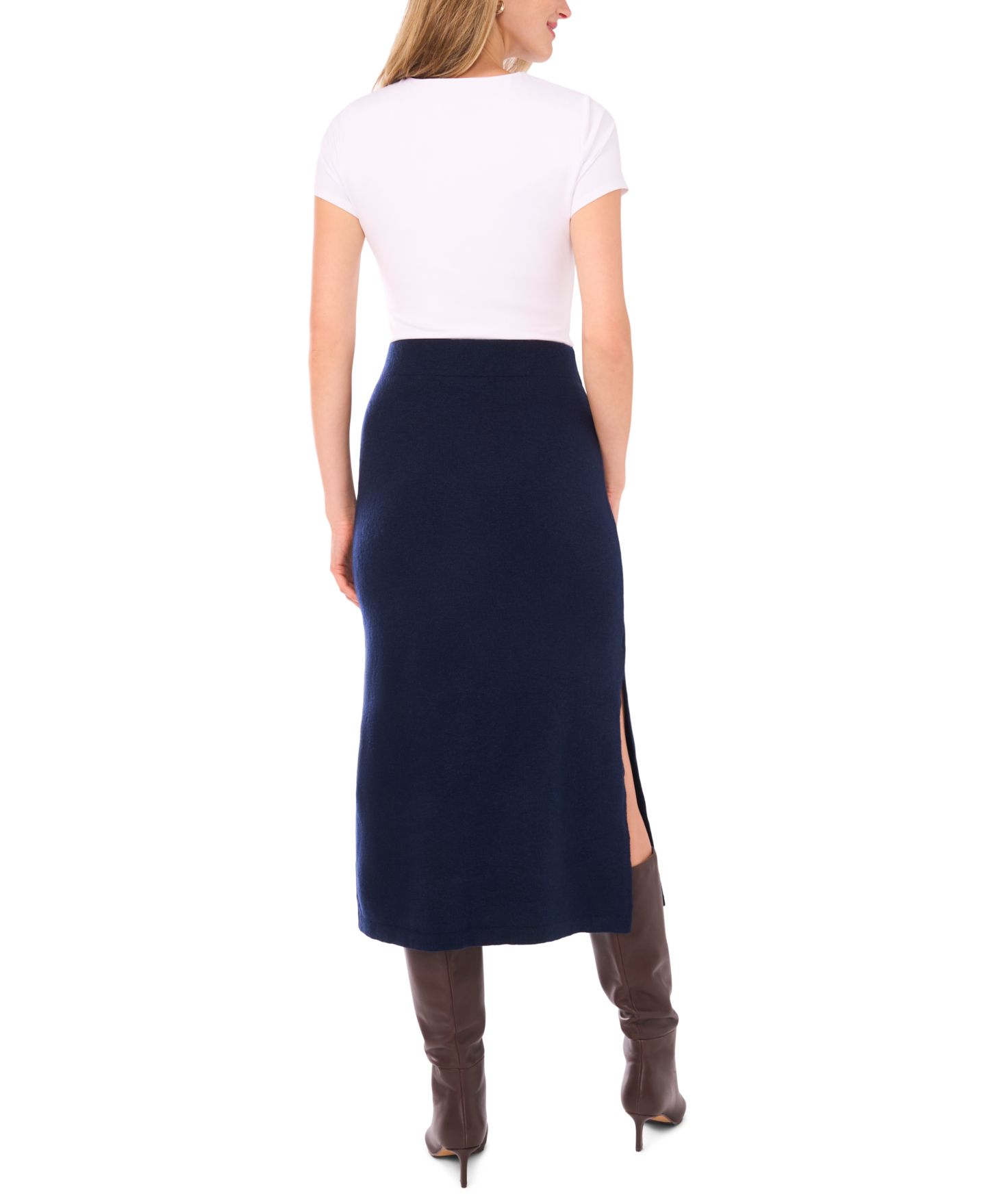Женская юбка 1.STATE Side Slit Pencil Midi Sweater Skirt, цвет: Тёмно-синий — фото 5