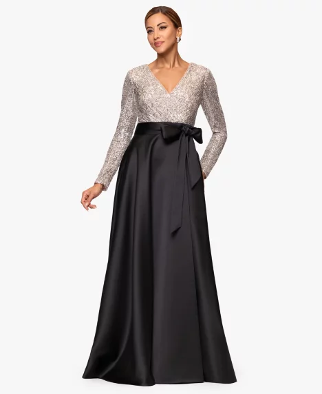 Petite Sequin Detail V-Neck Maxi Dress - Black Nude Silver