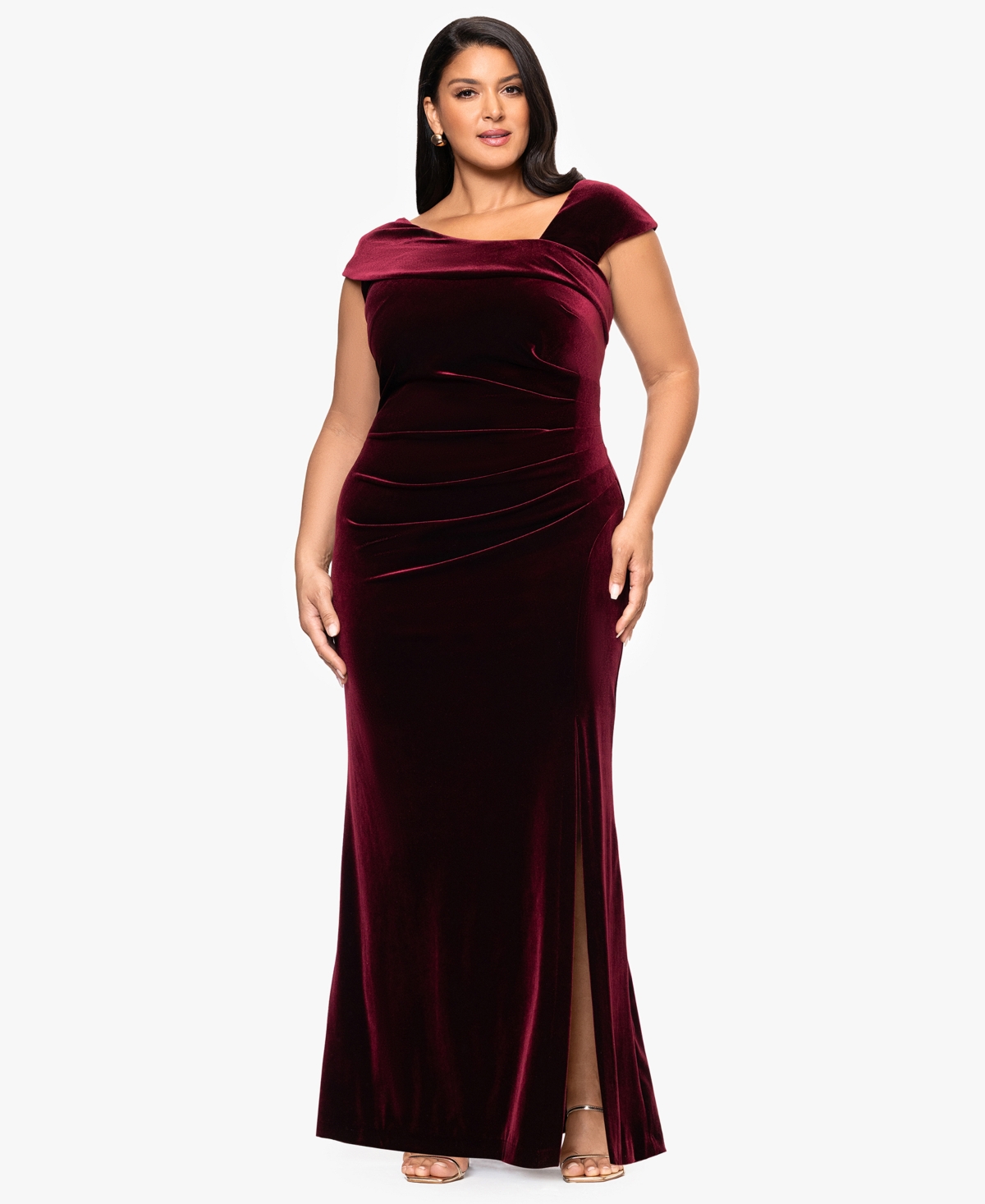 Xscape Plus Size Cap Sleeves Maxi Dress In Red