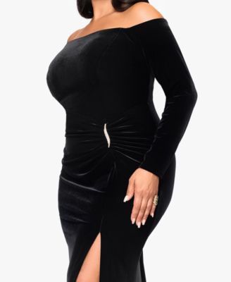 Plus Size Off-the-Shoulder Velvet Gown