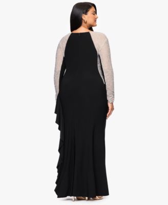 Plus Size Beaded Square Neck Ball Gown