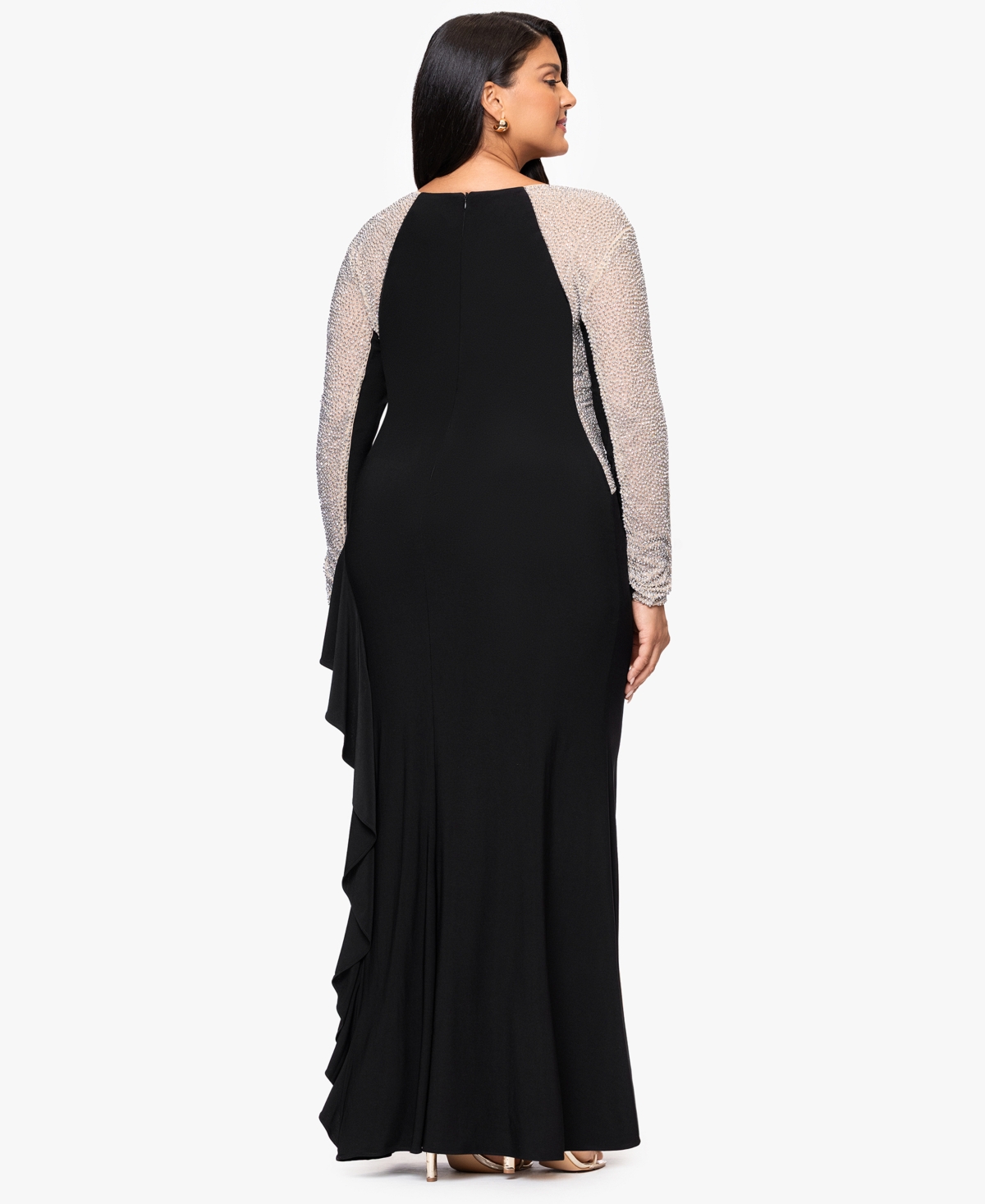Xscape Plus Size Beaded Square Neck Maxi Dress In Black
