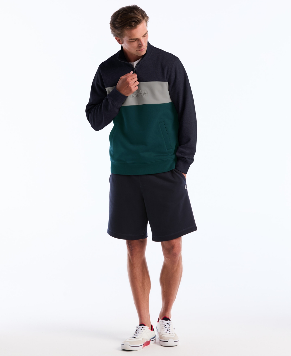 Original Penguin Men's Color-blocked Fleece Zip Pull On Sweatshirt In Multi