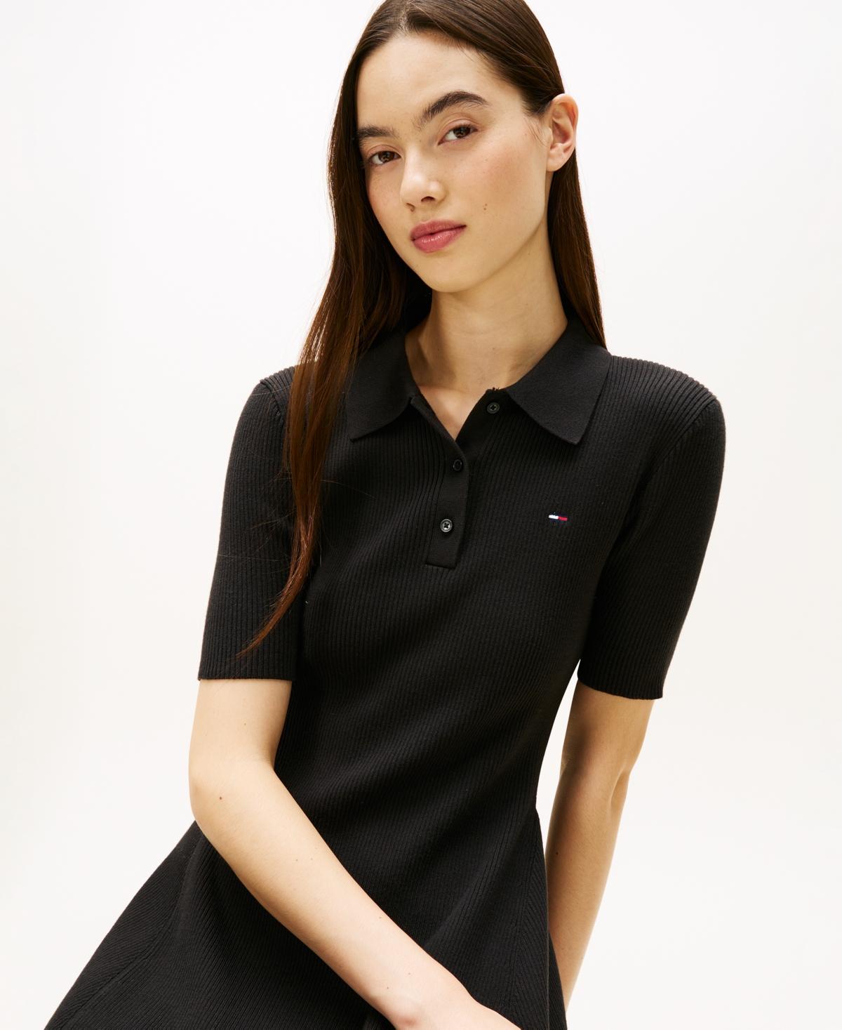 Tommy Jeans Women's Fit And Flare Polo Mini Dress In Black