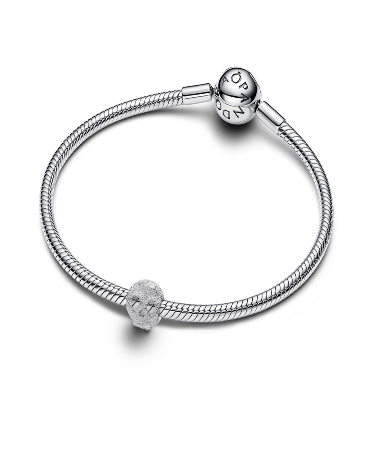Pandora Sterling Silver Textured Skull Mini Charms In Silver