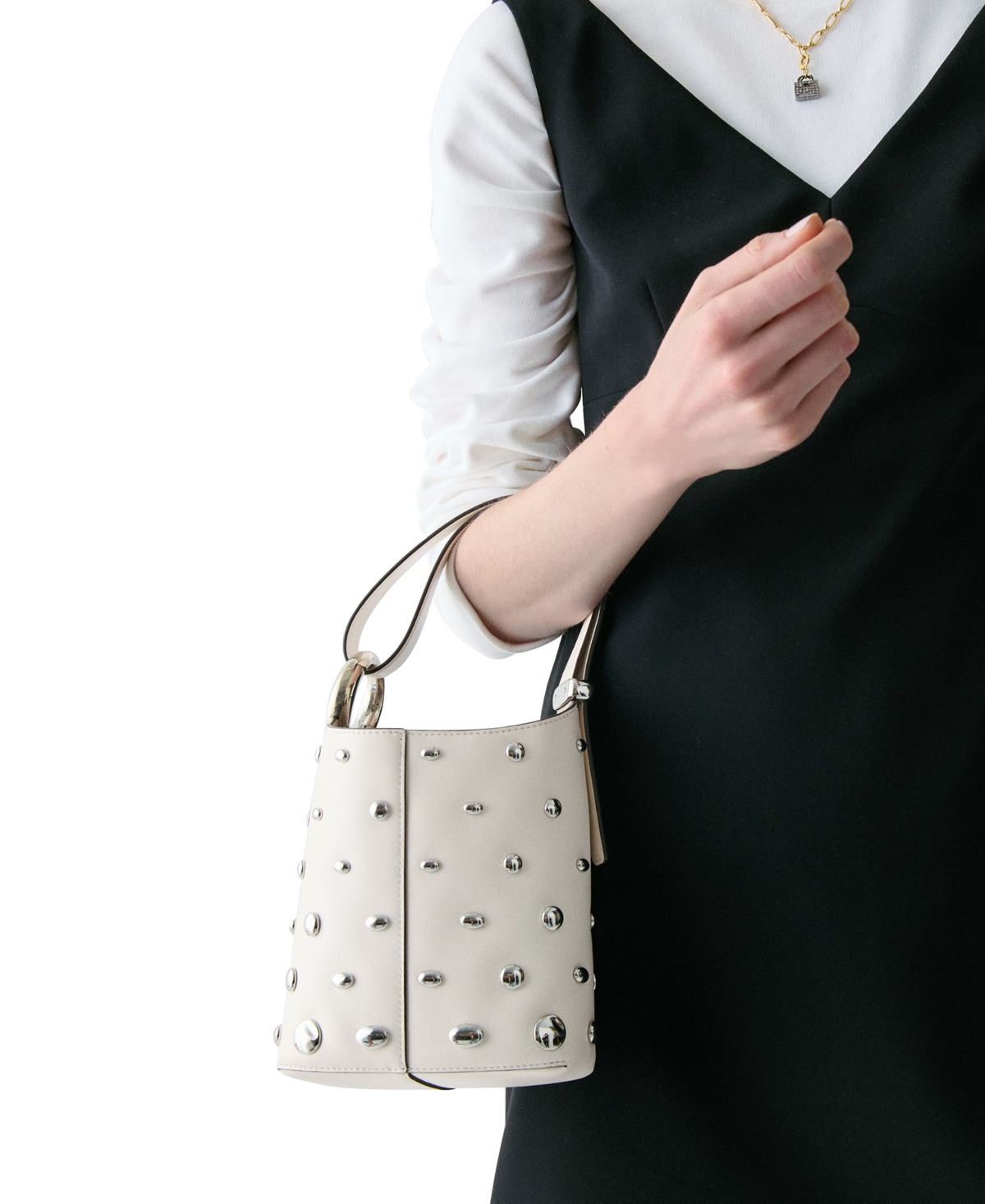 Kate Spade Halo Studded Mini Bucket Bag In White