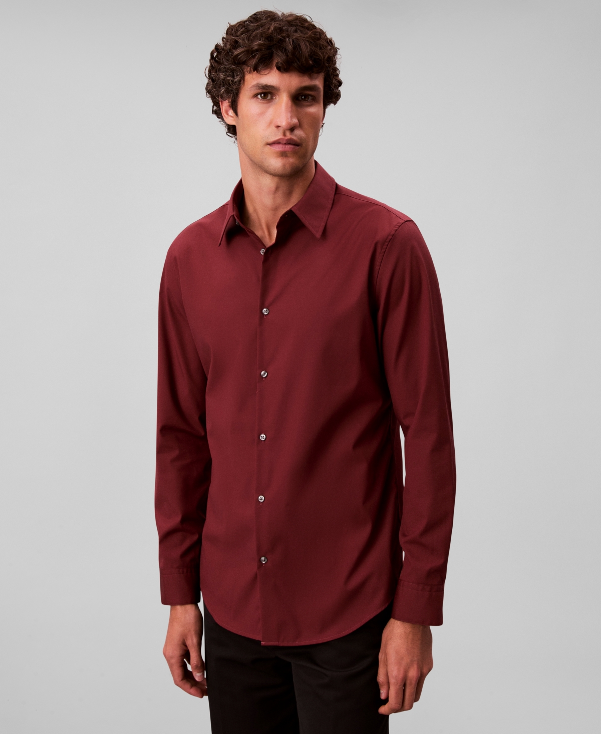 Calvin Klein Men's Slim Fit Supima Stretch Long Sleeve Button-front Shirt In Burgundy