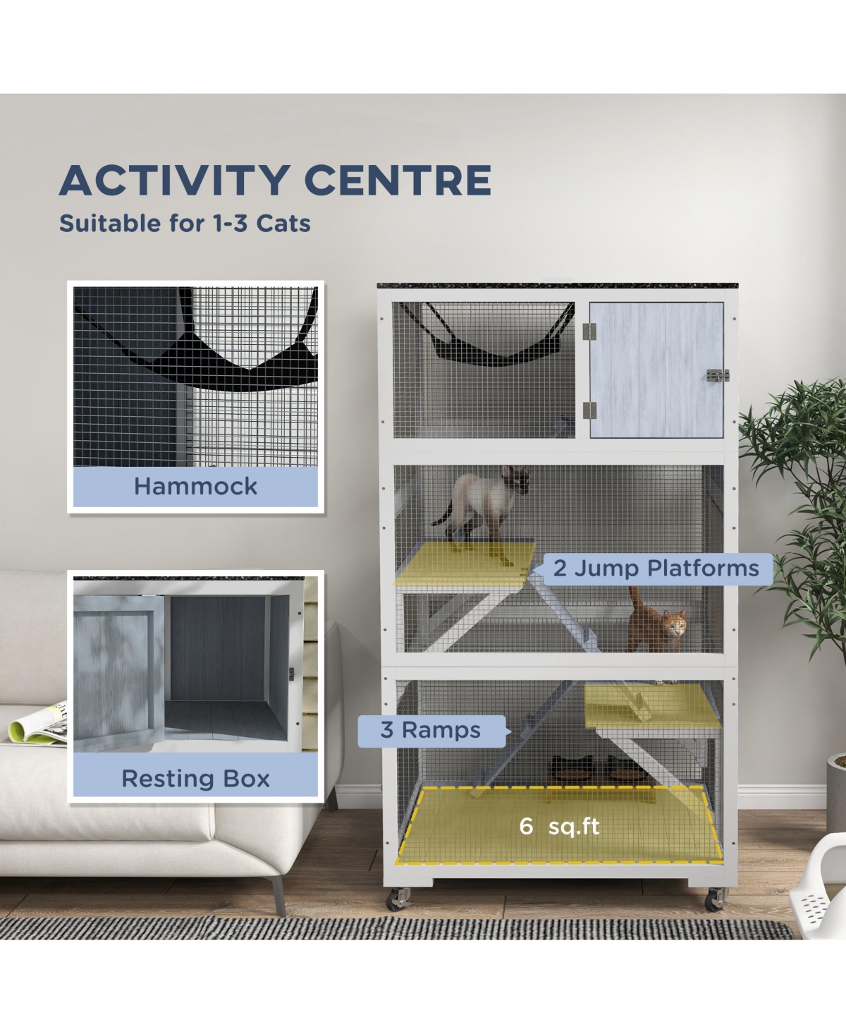 PawHut Catio, Outdoor Cat Enclosure House on Wheels with Hammock,