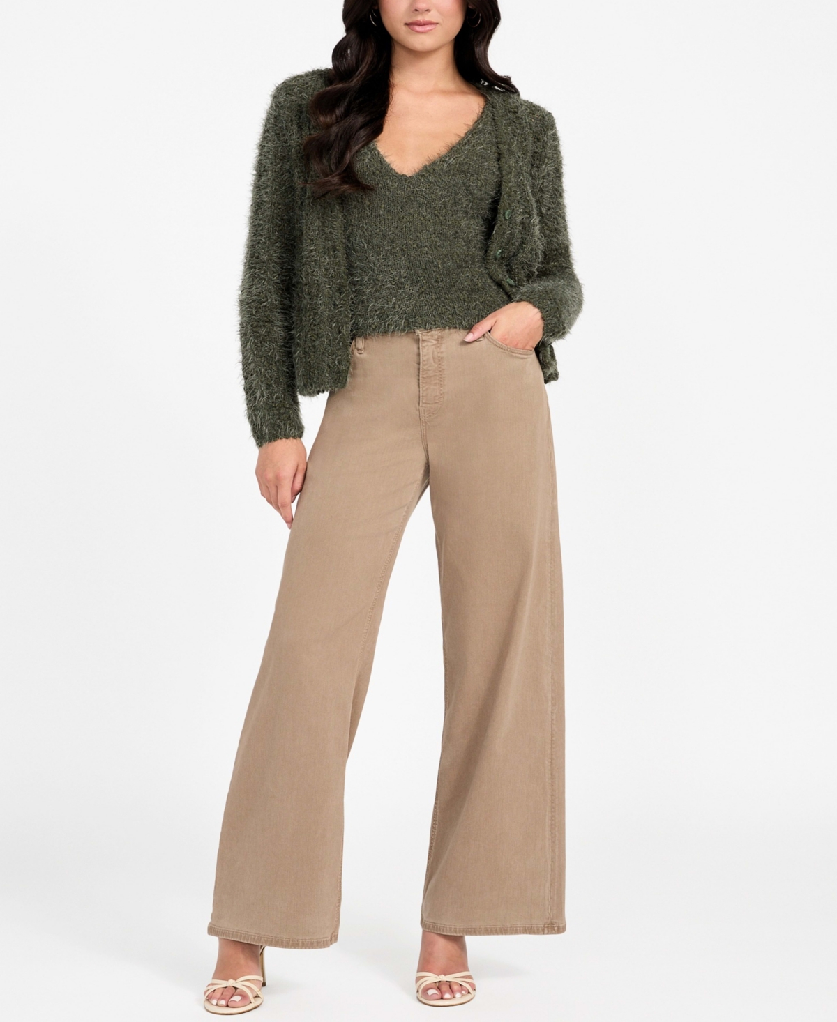 Guess Women's Bea Open Stitch Long Sleeve Cardigan Sweater In Green