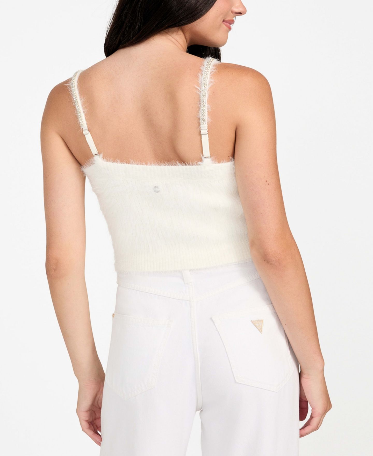 Женский свитер GUESS Cropped Bralette Sleeveless, цвет: Кремовый белый — фото 7