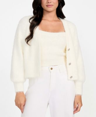 Women's Keyla Rhinestone-Button Cardigan Sweater
