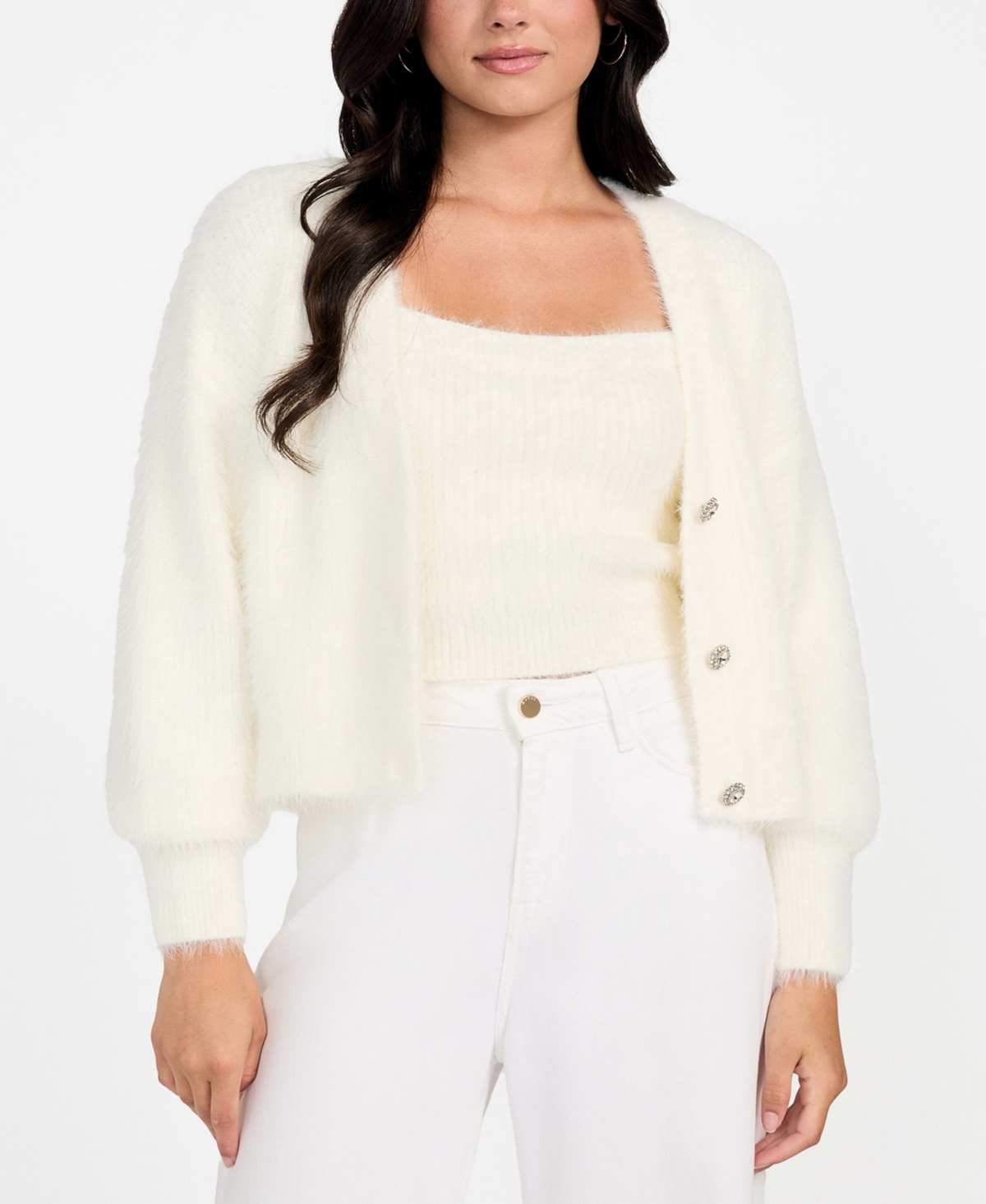 Guess Women's Keyla Rhinestone-Button Cardigan Sweater