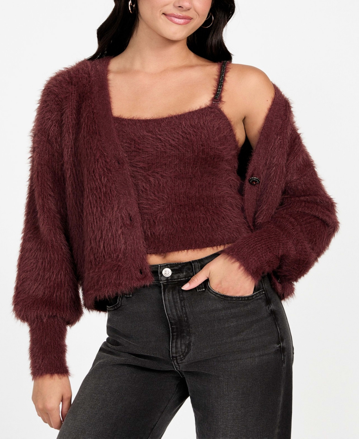 Guess Women's Cropped Bralette Sleeveless Sweater In Red
